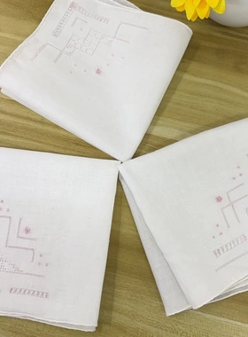 N307 白色棉纱抽丝方手帕27cm一对出有氧化画稿随机