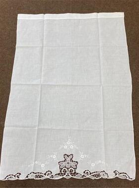 亚麻手绣万缕丝工艺大面巾105*73cm白色三朵花装饰盖巾A220