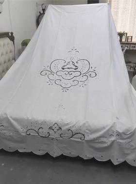 S121 镂空扣锁手绣花窗帘2.1×3m白色麻质 氧化