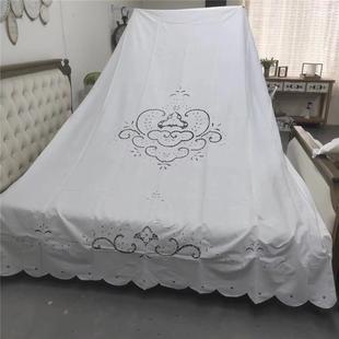 镂空扣锁手绣花窗帘2.1×3m白色麻质 S121 氧化