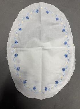Q109 手绣蓝花椭圆盘垫50x30cm棉质2片