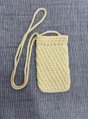 本色纯棉线手工钩针手机包复古服饰搭配配件斜挎包文艺收纳包N229