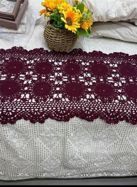 M301酒红色手工钩针长方盘垫40乘75cm