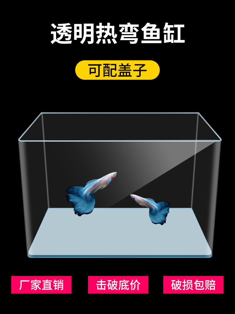 包邮透明热弯长方形玻璃金鱼缸水族箱乌龟缸小中型办公桌造景鱼缸