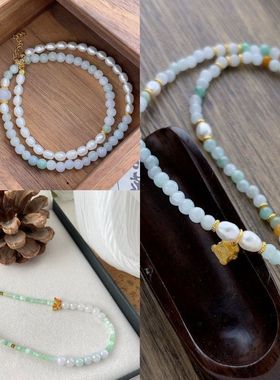 古丽古丽S925纯银翡翠珍珠高级感轻奢风项链手串两戴锁骨链01273