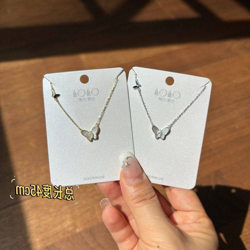 古丽古丽韩版时尚贝母蝴蝶项链法式超仙女精致可爱满钻锁骨07275