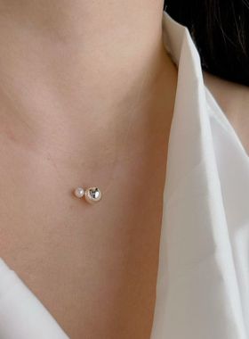 欧比雅比大小珠子不对称珍珠项链女清新优雅锁骨链饰品ins25626