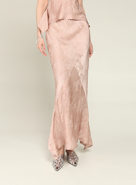 MIAHAN夏季新品新中式真丝复古修身包臀显瘦鱼尾裙长款半身裙斜裁