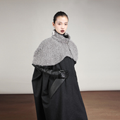 MIAHAN2025冬新款 女设计师品牌保暖加厚百搭披肩高领短款 羊毛斗篷