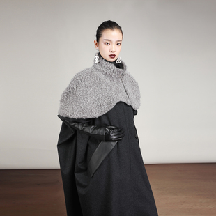 MIAHAN2025冬新款 羊毛斗篷 女设计师品牌保暖加厚百搭披肩高领短款
