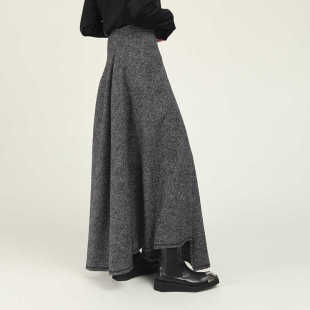 保暖人字纹羊毛呢长款 女复古百搭时尚 半身裙大摆裙 新品 MIAHAN冬季