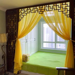 金衢窗帘禅意喜庆山杨黄透光纱帘 客厅餐厅阳台明黄色细窗纱