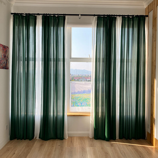 中古风墨绿色高密防晒超柔窗纱客厅餐厅阳台书房白色艺术皱纱帘