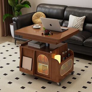 网红款友宝尼胡桃色实木小边几简约款小户型可收纳可折叠边几