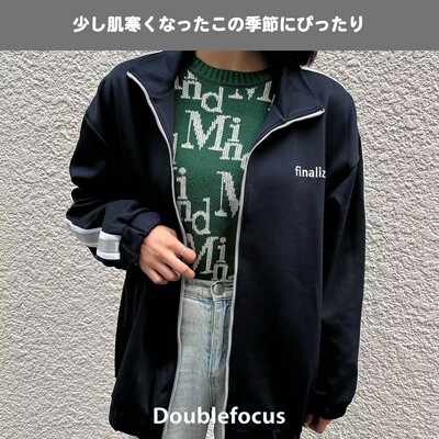 条纹立领学院风拉链衫外套