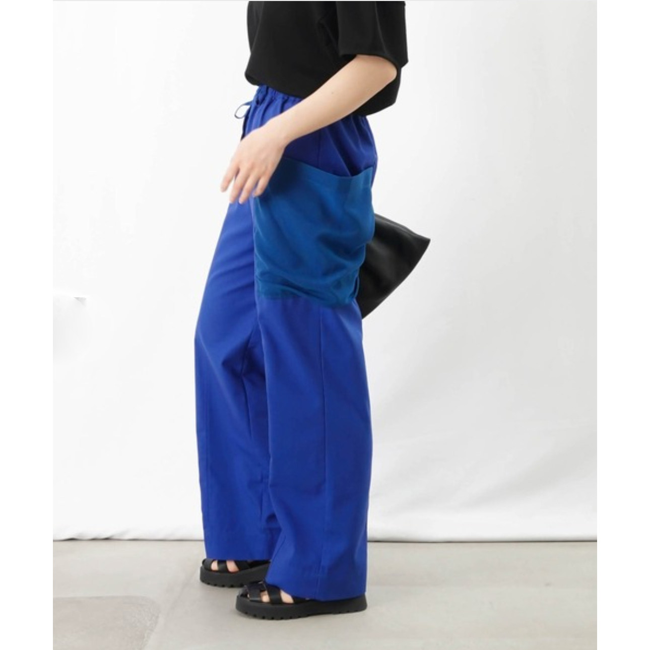 日单春夏新款休闲松紧腰抽绳款网纱大口袋天丝亚麻工装裤女32366