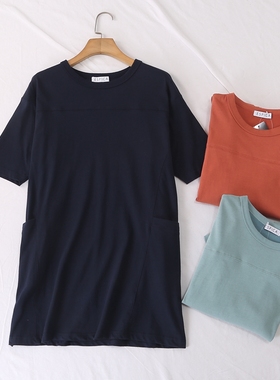 日单春夏新款简单舒适休闲宽松大码圆领两侧大口袋短袖T恤女25530