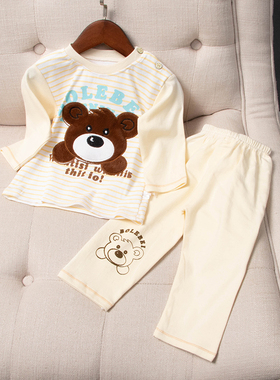 秋冬幼儿小熊植绒贴布印花秋衣上衣秋裤保暖内衣棉套装10519