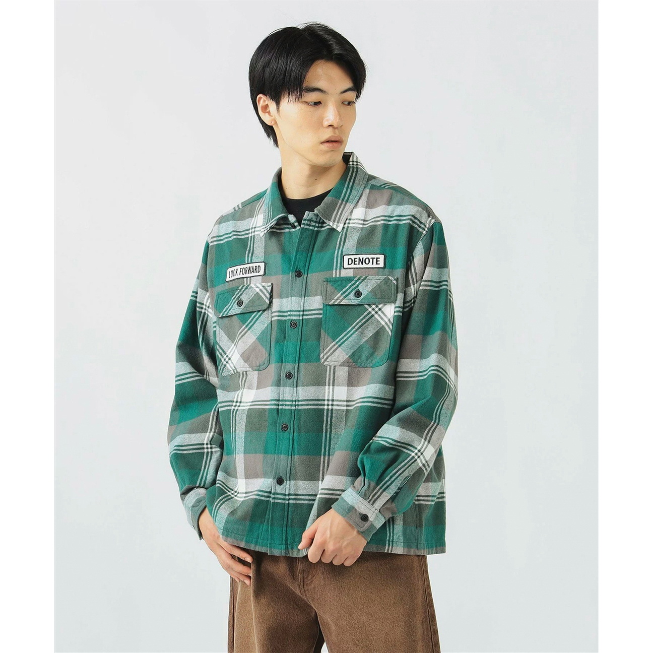 百搭翻领格子加厚棉磨毛衬衫外套