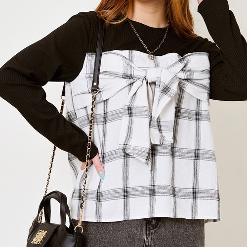 蝴蝶结系带抹胸针织衫打底衫女