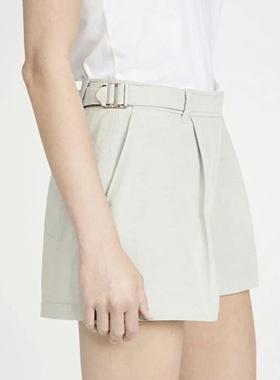 欧美单夏季新款时尚清新百搭金属扣两侧边搭扣天丝亚麻短裤29530