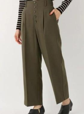 日单品牌GW秋冬新款时尚有范五粒扣装饰半松紧腰休闲长裤28358