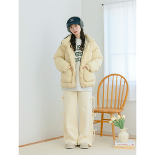 32069 内里棉毛圈直筒卫裤 日单秋冬新款 休闲百搭松紧腰侧边系带款