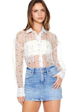 欧美单品牌夏季新款轻盈印花翻领系扣透视感长袖衬衫上衣女26885