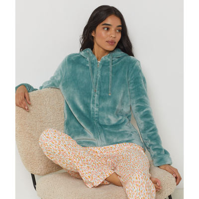 舒适连帽拉链款法兰绒家居服外套