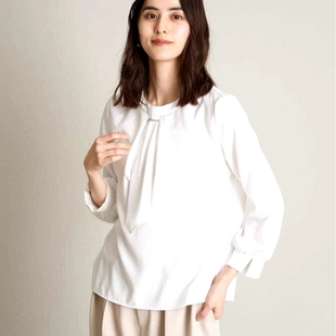 30589 衬衫 日单品牌气质通勤百搭春秋新款 圆领后颈一粒扣九分袖