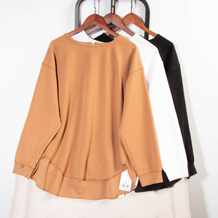 打底衫 衬衫 30949 优雅圆领后颈拉链不规则摆长袖 日单贵牌秋冬新款