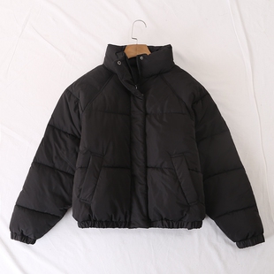 日单品牌冬季新款简约休闲百搭立领拉链按扣插肩袖棉衣外套28421