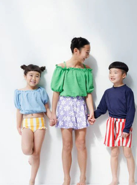 日单品牌女童夏季清新甜美度假海边泳池褶皱吊带泳衣套装26847