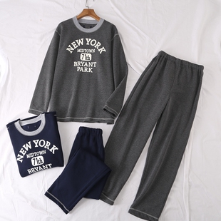 男女20408 套装 日单秋冬新简单休闲保暖字母长袖 加绒加厚睡衣睡裤