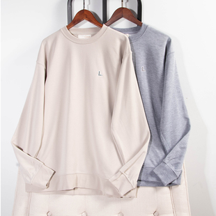 男女31841 休闲百搭罗纹领面毛圈卫衣印花卫裤 日单品牌logos 春季