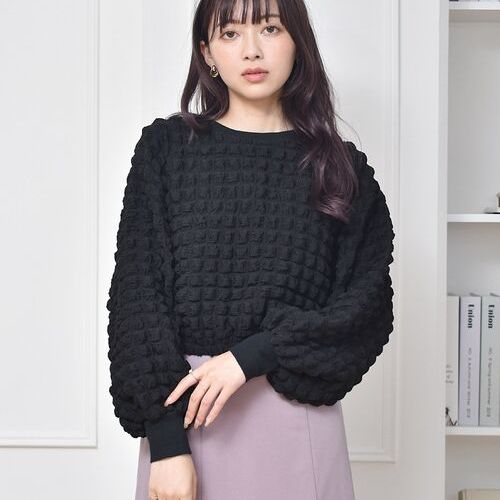 减龄立体泡芙格松紧摆短卫衣小衫