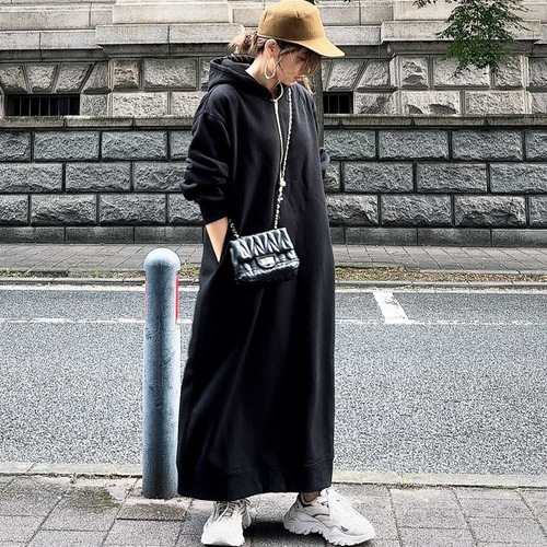 显高显瘦连帽半拉链薄绒卫衣裙女