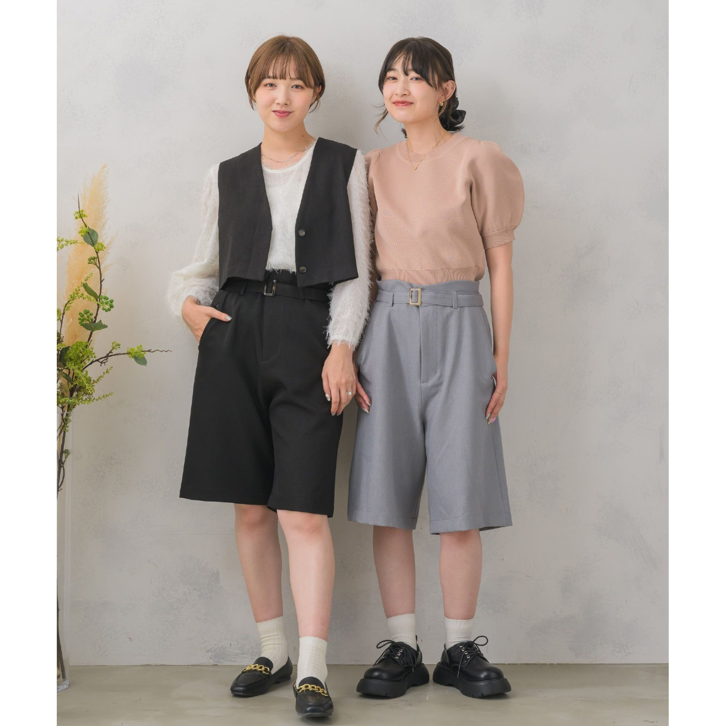 日系简洁干练半松紧腰七分裤靴裤