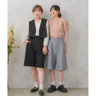 女31649 靴裤 日单品牌秋冬新款 日系简洁干练金属扣半松紧腰七分裤