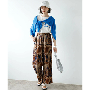 两粒扣半松紧腰扎染直筒雪纺休闲裤 个性 女31505 时尚 日单春夏新款