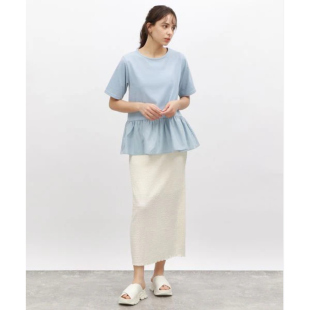 上衣30926 T恤小衫 日单品牌春夏新款 俏皮减龄圆领高腰拼接下摆短袖