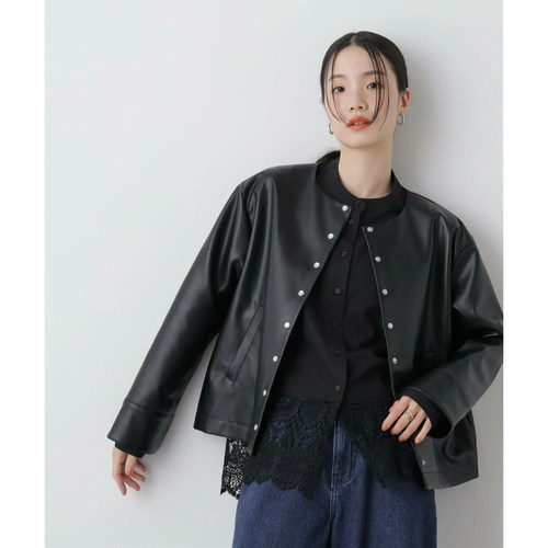 日单春秋百搭PU皮按扣短外套女