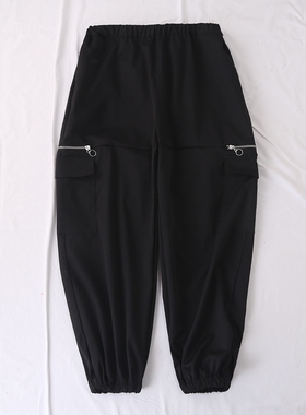 日单童装品牌春夏新款时尚有型松紧腰拉链翻盖口袋工装裤29402