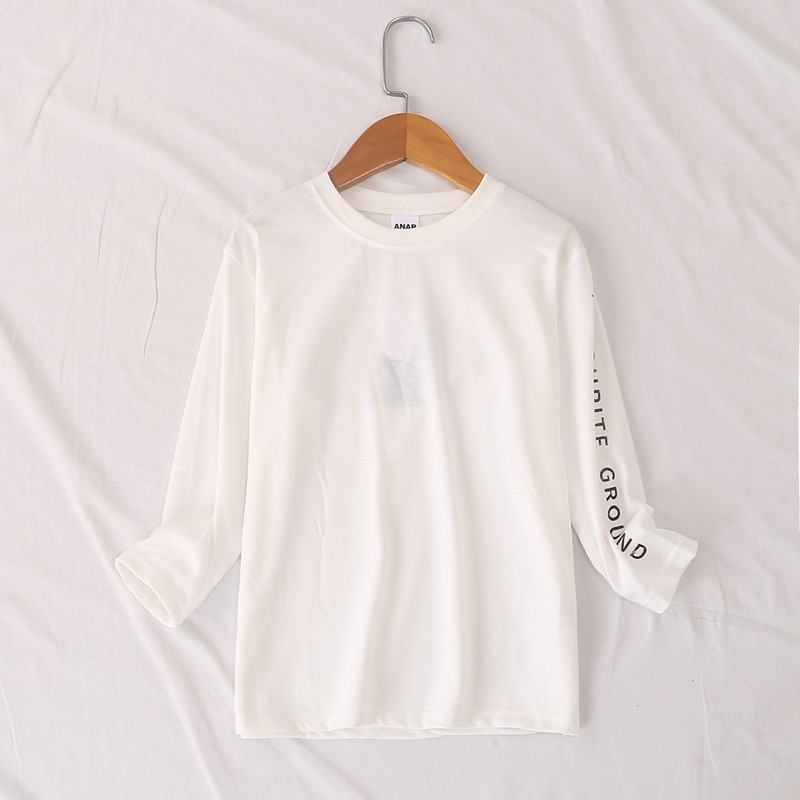 日单童装ANAP春秋简单纯色百搭圆领袖子字母长袖棉T恤打底衫27117