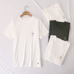 休闲简约动物棉短袖 大版 T恤上衣男女26603 新款 日单品牌夏季