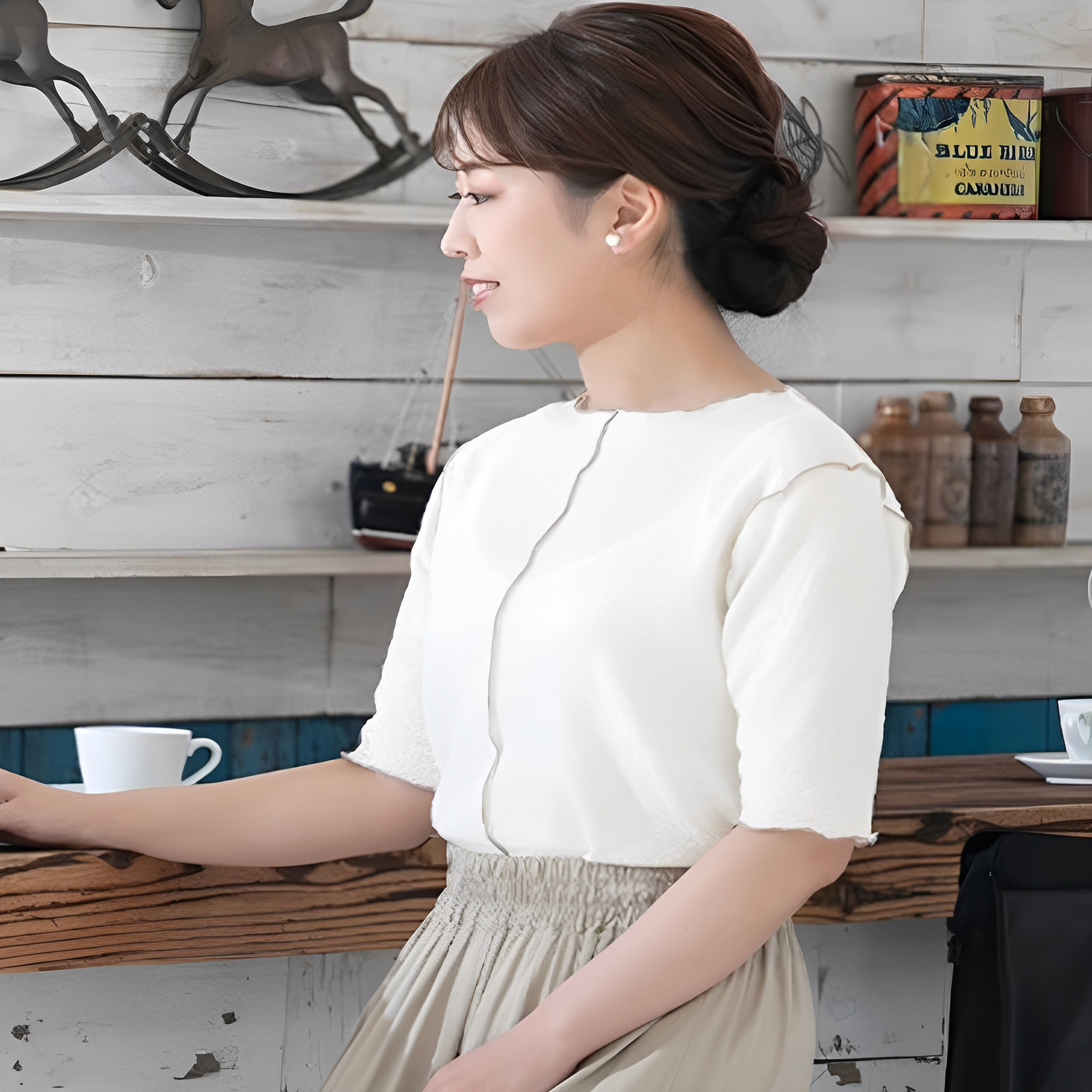 减龄撞色镶边褶皱肌理感短袖T恤