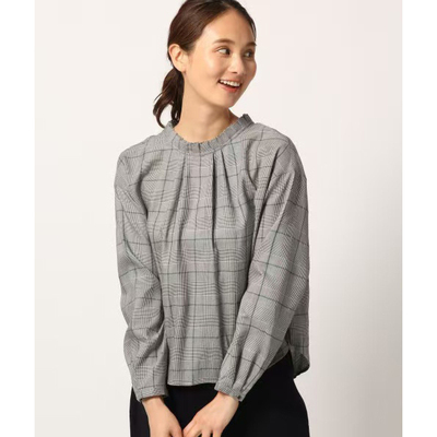 休闲百搭木耳领长袖格子衬衫