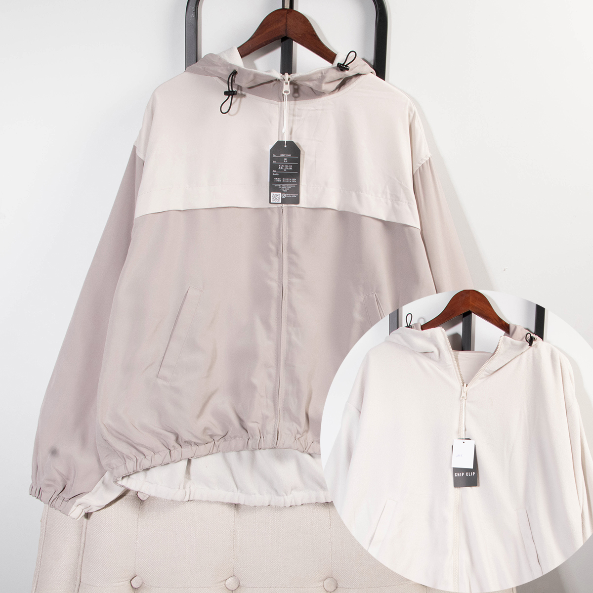 连帽拼色两面穿大版摇粒绒外套