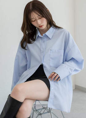 日单品牌春秋新款时尚有范宽松大版翻领口袋男友风长袖衬衫31276