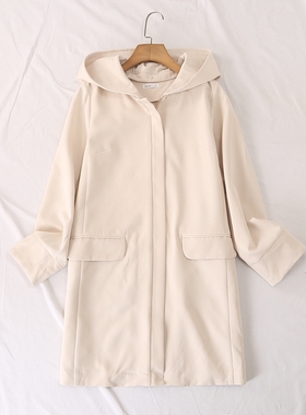 日单品牌春秋新款简约休闲百搭可脱卸连帽翻盖口袋风衣外套27356